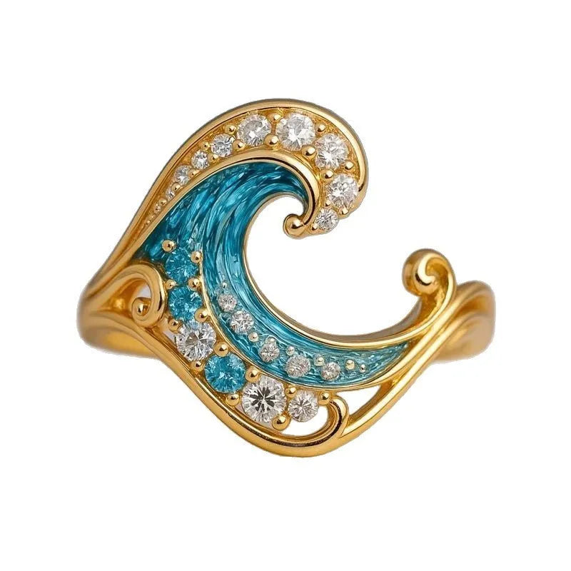 Gold creative ring with micro inlay texture on zinc alloy, available in women's sizes 6-10