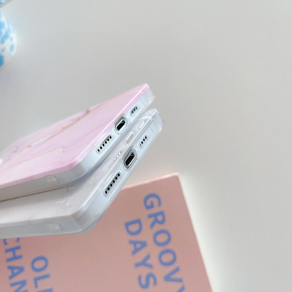 Square gilt marble silicone straight edge phone case with marble print in grey gold colour