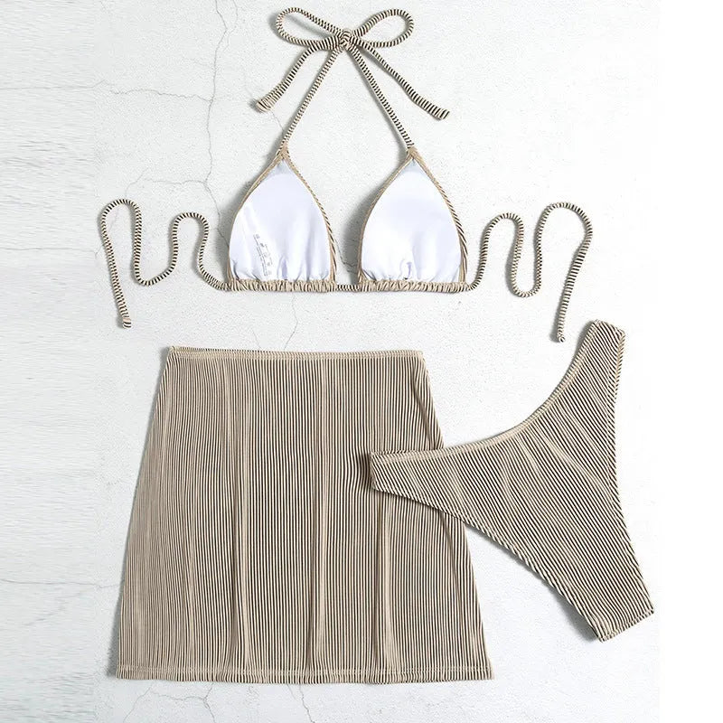 Small rib fabric bikini swimsuit set with sleeveless top and briefs in summer colours