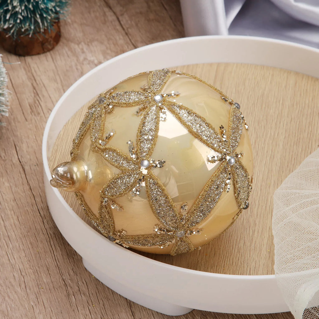 Grid sequined glass Christmas ball decoration in 80mm, 100mm and 120mm sizes, classical colourful pendant