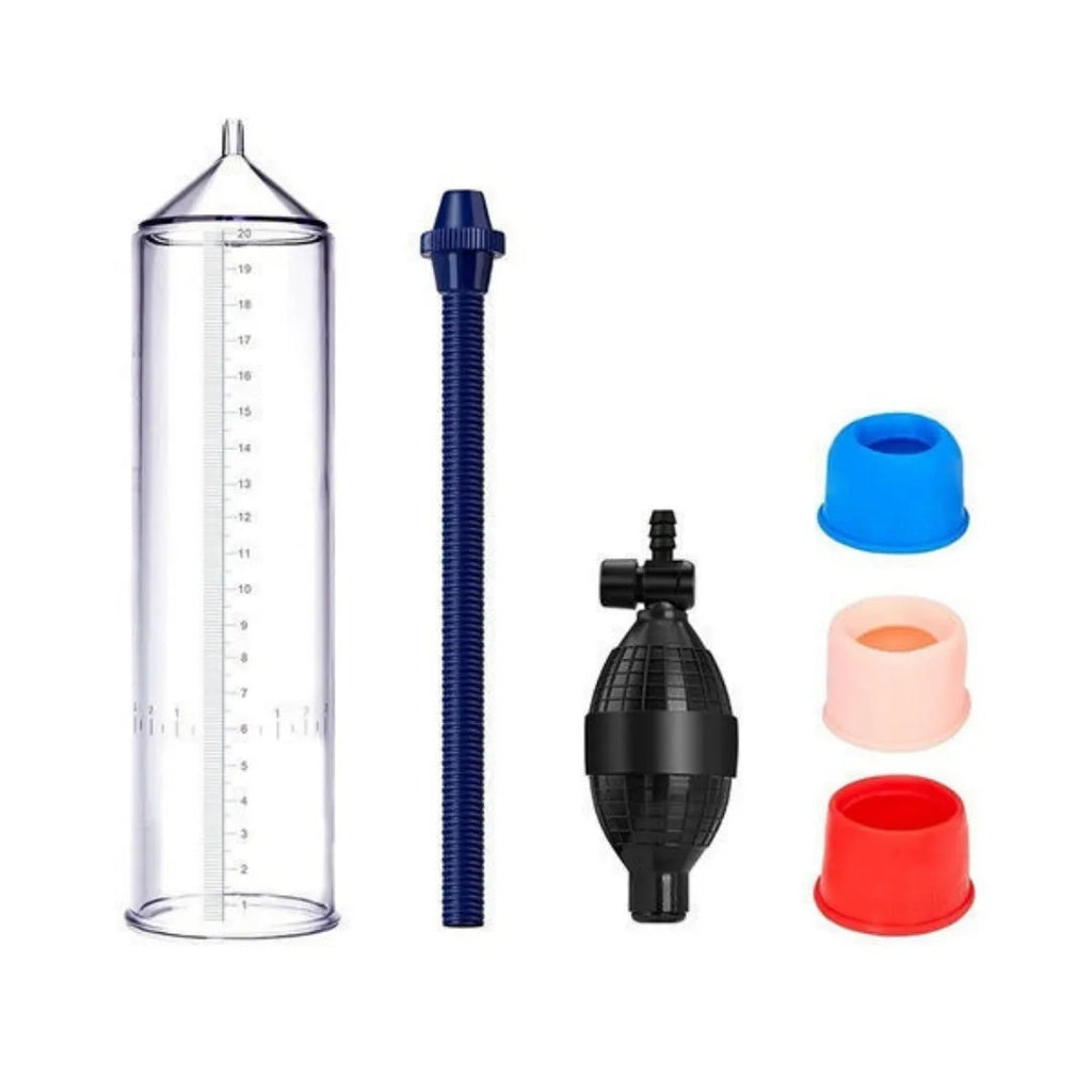 Male exercise machine silicone cover with plastic valve exerciser and accessory components