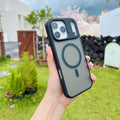 Magnetic matte frosted iPhone case in black colour showing front and back view.