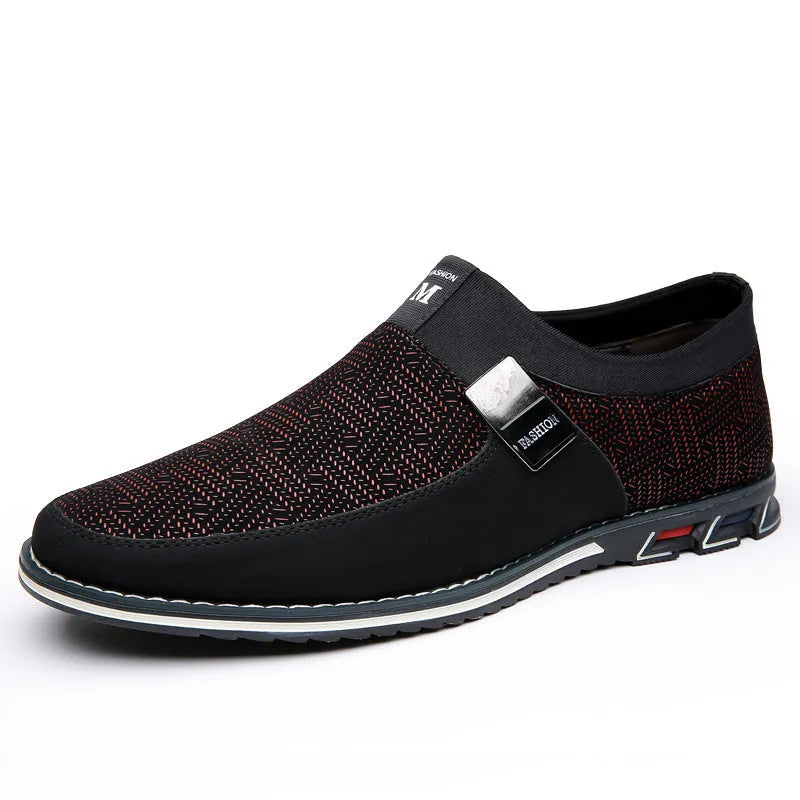 Men's low-top casual slip-on shoes in synthetic leather with square toe and rubber sole