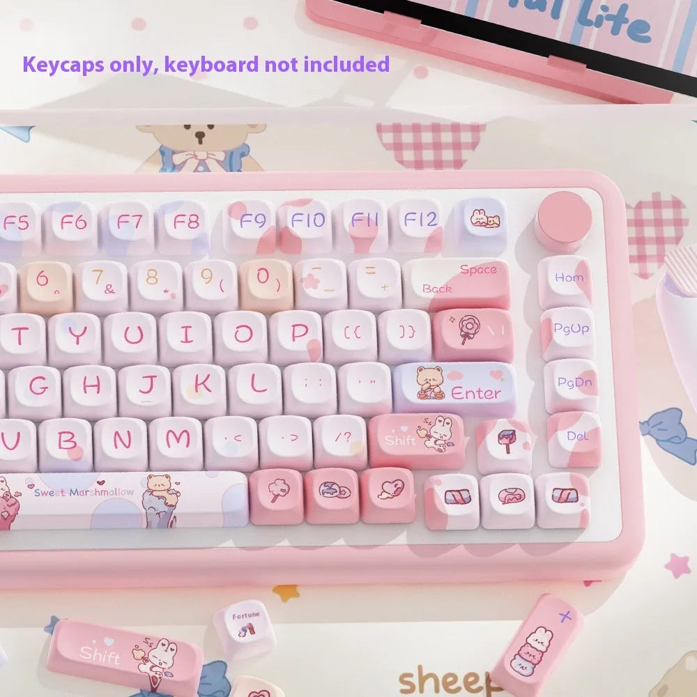 Five-sided sublimation Moa keycap set in sweet cotton candy colour, 112 keys, PBT material, boxed