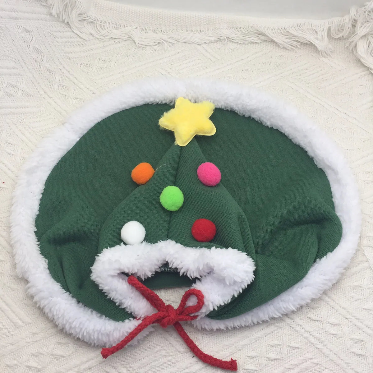 Cat wearing brown Christmas cape with velvet stars hat, S size, festive pet outfit
