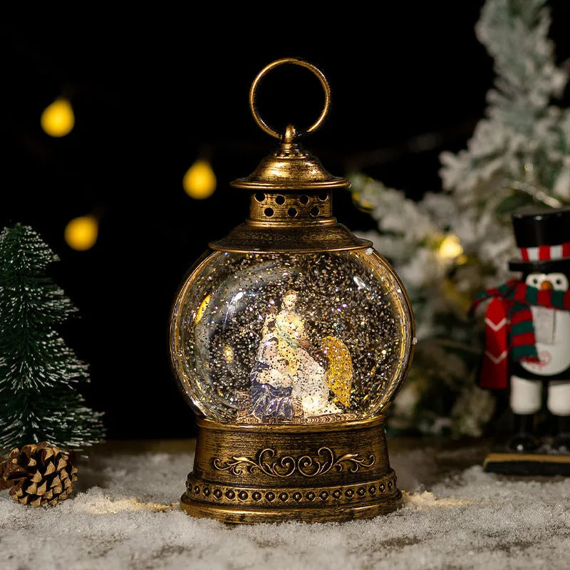 Christmas wind lamp music box with rotating crystal ball and night light, plastic, American style