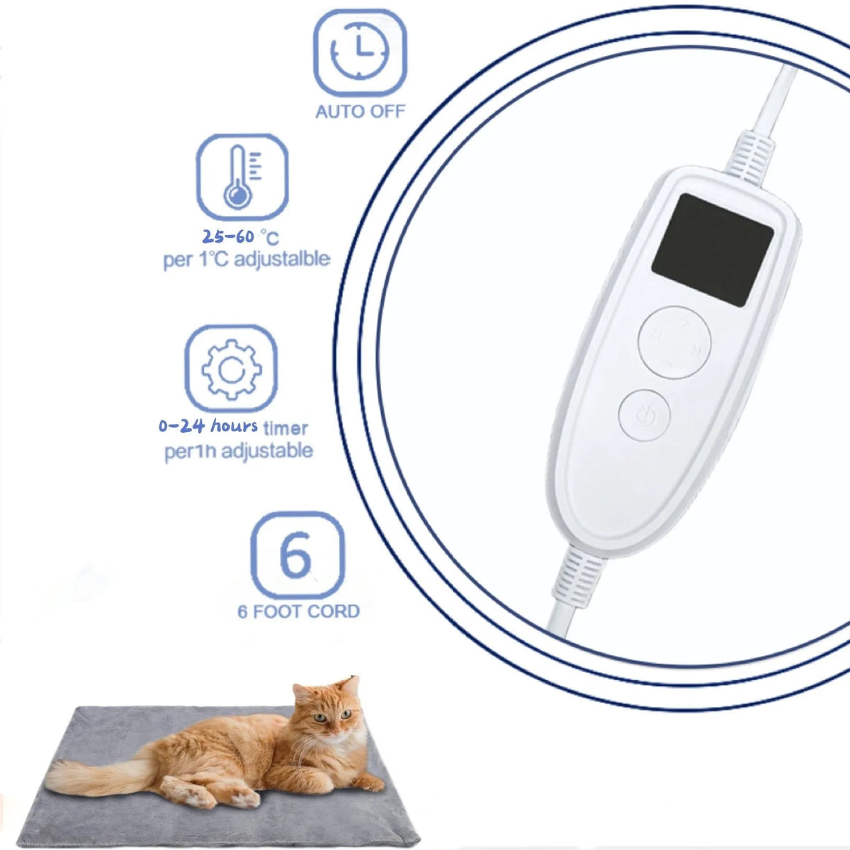 Grey 30 x 40cm cloth pet electric blanket for cats and small dogs with US plug
