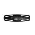 Black nylon seat belt clip for child car seat harness management.