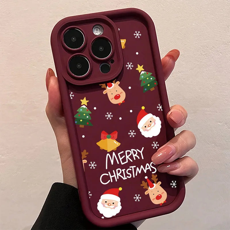 Santa Elk TPU soft shell phone case in EB high bamboo black with cartoon airbag design for iPhone