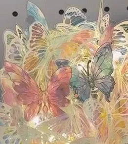 Butterfly night lamp with glass shade and natural wood base measuring 12x15cm