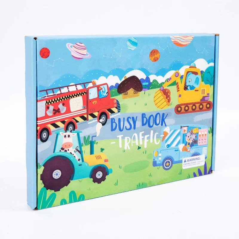 Children's white cardboard Velcro quiet book with themed pages for ages 4-6