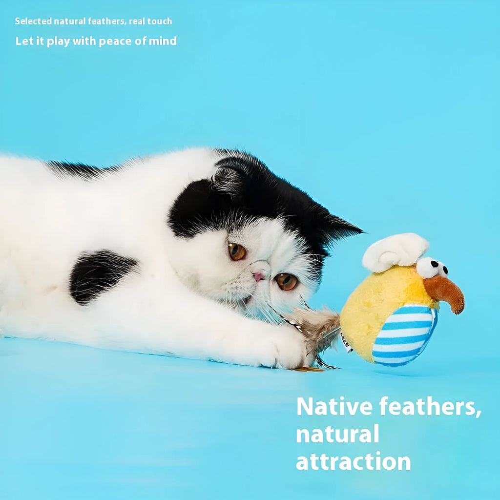 Bird catnip cat toy self-hi cat teaser in fleece and woven fabric, two colour options