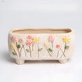 Hand-painted rectangular ceramic flower pot for succulents measuring 13.7cm long by 6.2cm wide