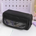 Ten-layer flip pencil case in canvas material showing multiple compartments in a choice of six colours.