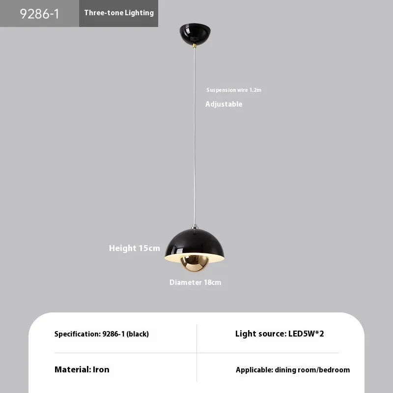 Retro 18cm pendant light with three colour modes, available in beige, black, or white, for bedroom or restaurant bar