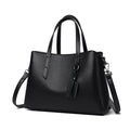 Genuine cowhide leather women's large capacity shoulder handbag in horizontal square shape with organiser pockets.