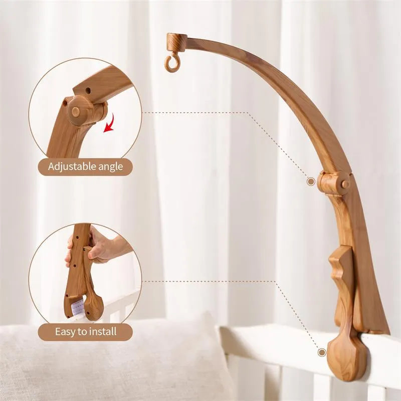 Newborn wood grain bracket music box bed bell with foldable stand for infant coordination