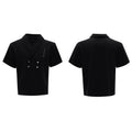 Men's dark grey V-neck padded shoulder short-sleeve jacket and matching shorts sports suit.