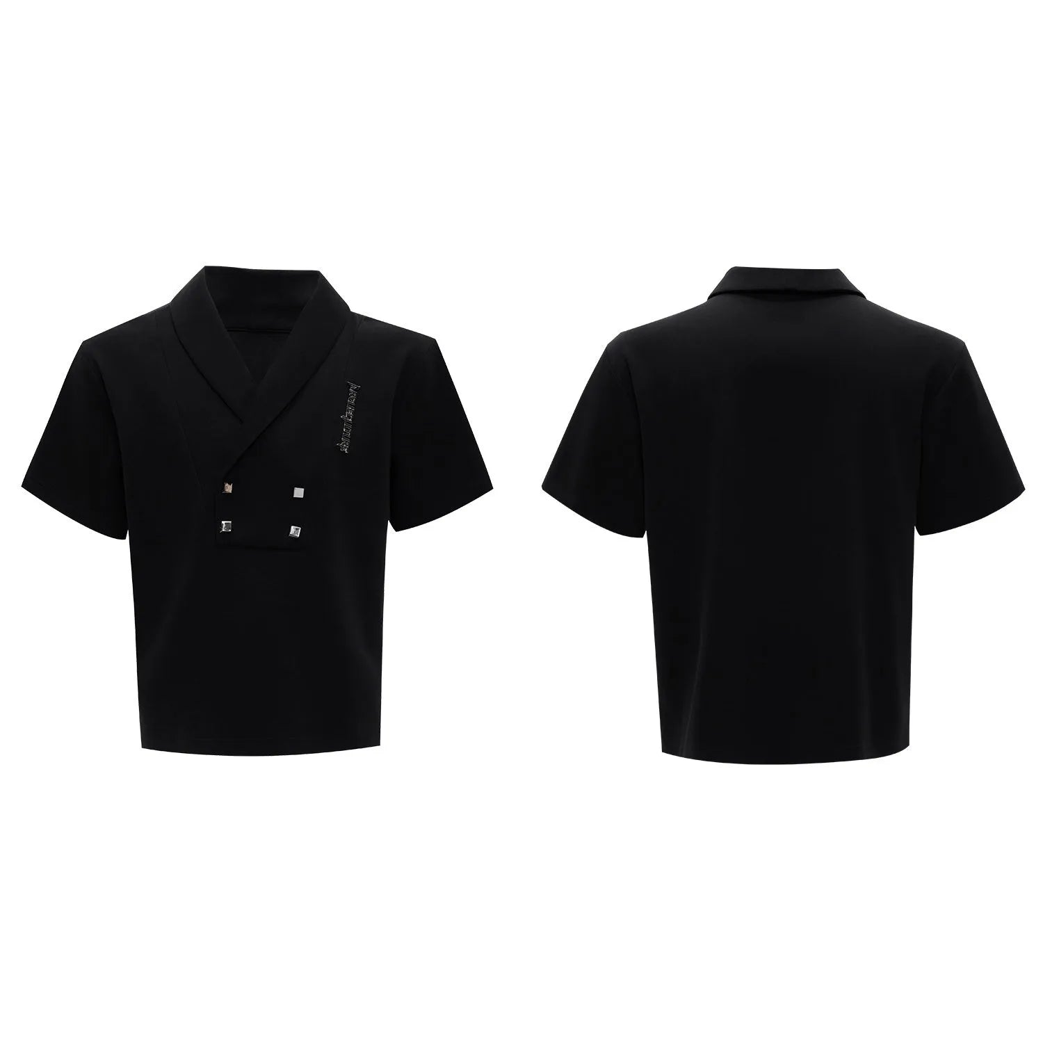 Men's dark grey V-neck padded shoulder short-sleeve jacket and matching shorts sports suit.