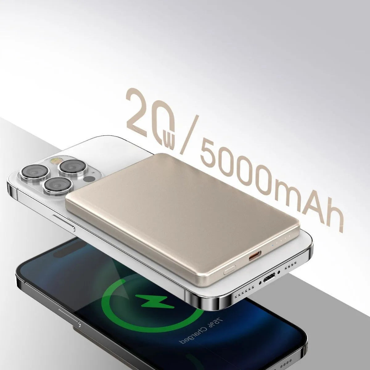 Wireless power bank with alloy shell in black, front view showing magnetic charging surface