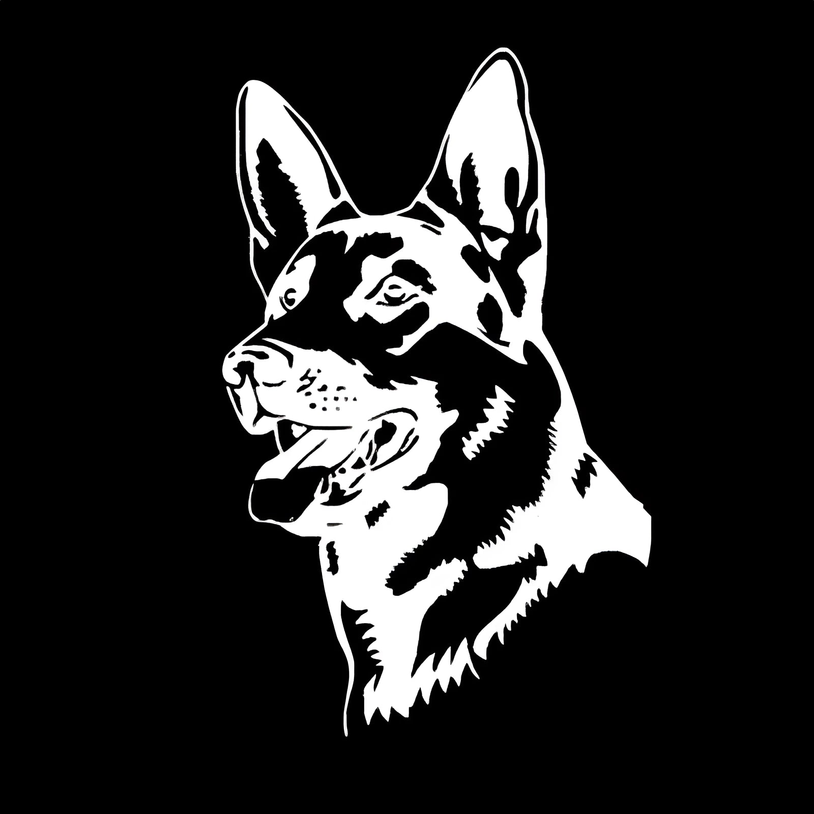 Reflective silver white Alsatian German Shepherd car bumper sticker on a vehicle.