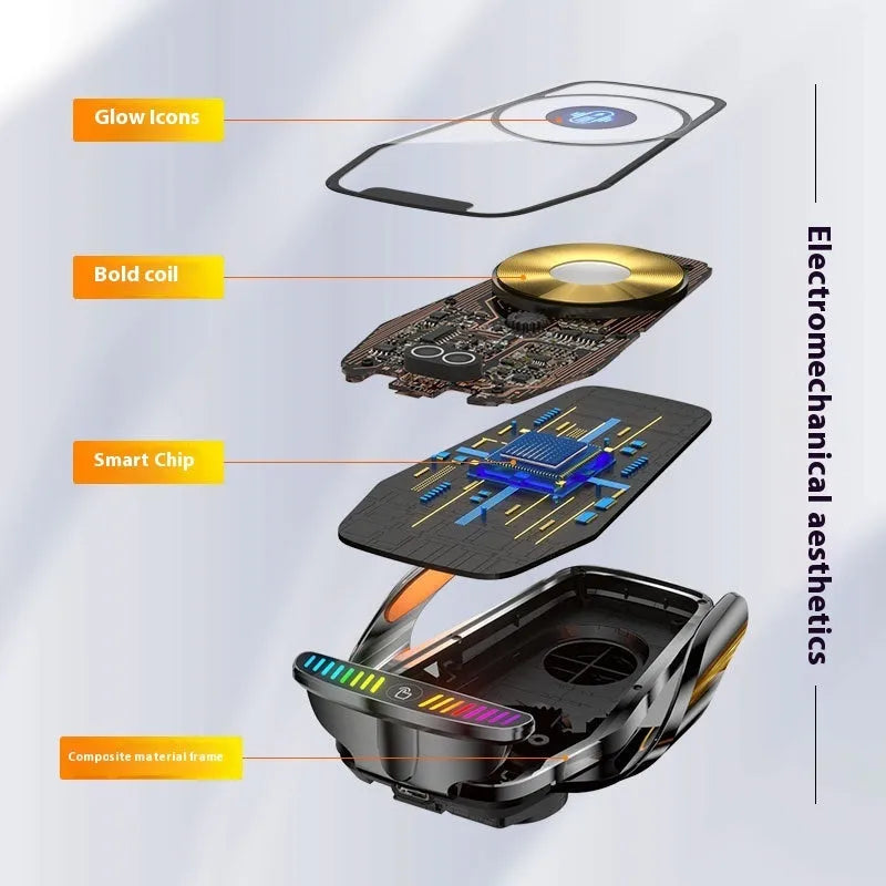 Super fast charging car phone holder with magnetic suction and 15W wireless output in black
