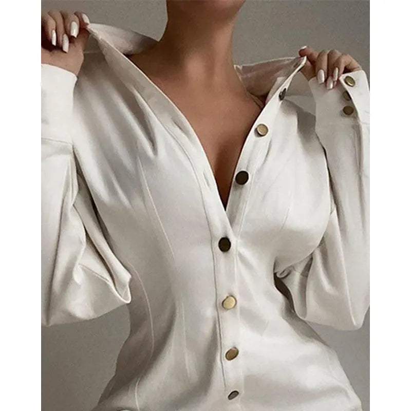 Women's Hong Kong style art retro shirt with printed waist fastener decoration in cashmere matel silk fabric