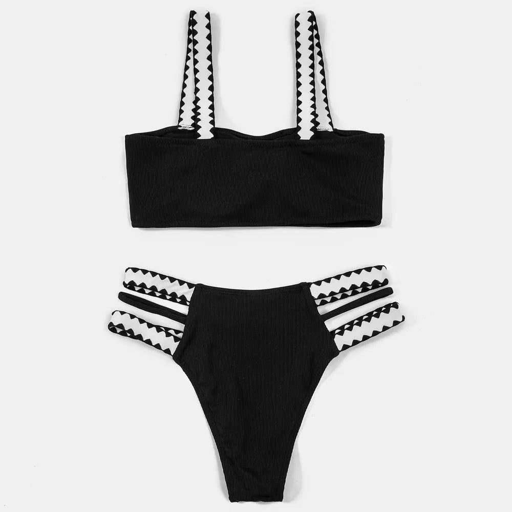 Black women's hollowed-out split swimsuit bikini with briefs style