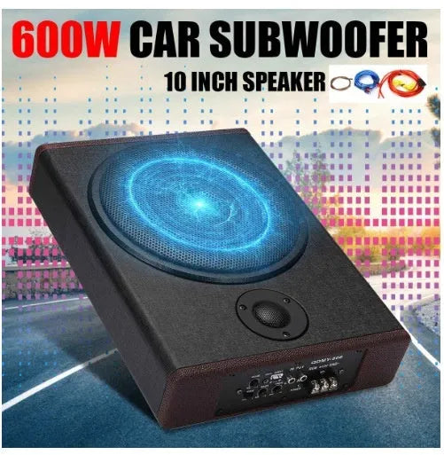High-power 12V 8-inch car audio ultra-thin subwoofer with wooden enclosure and PU leather exterior