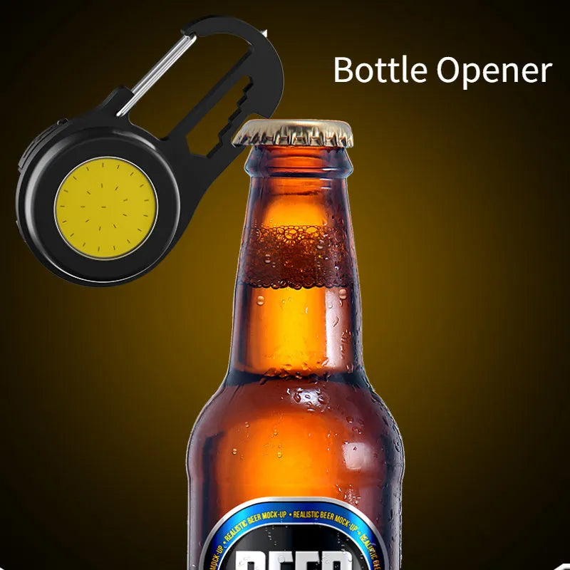 6 IN 1 mini keychain lamp with COB light, magnetic base, and bottle opener in aluminium alloy