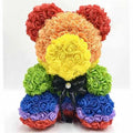 40cm handmade preserved flower bear with rainbow bow tie, seated, made of polyethylene foam