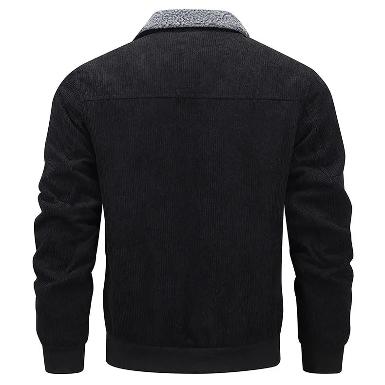 Men's winter lapel fleece jacket with pockets, windproof cotton coat in khaki, grey, and black, sizes M to 8XL
