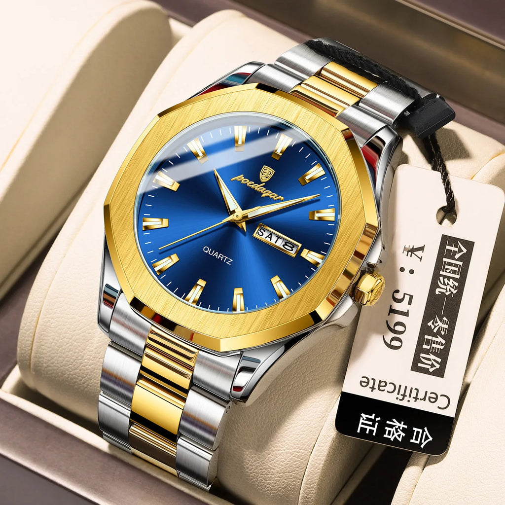 Men's quartz watch with stainless steel strap in business style with 9mm case thickness