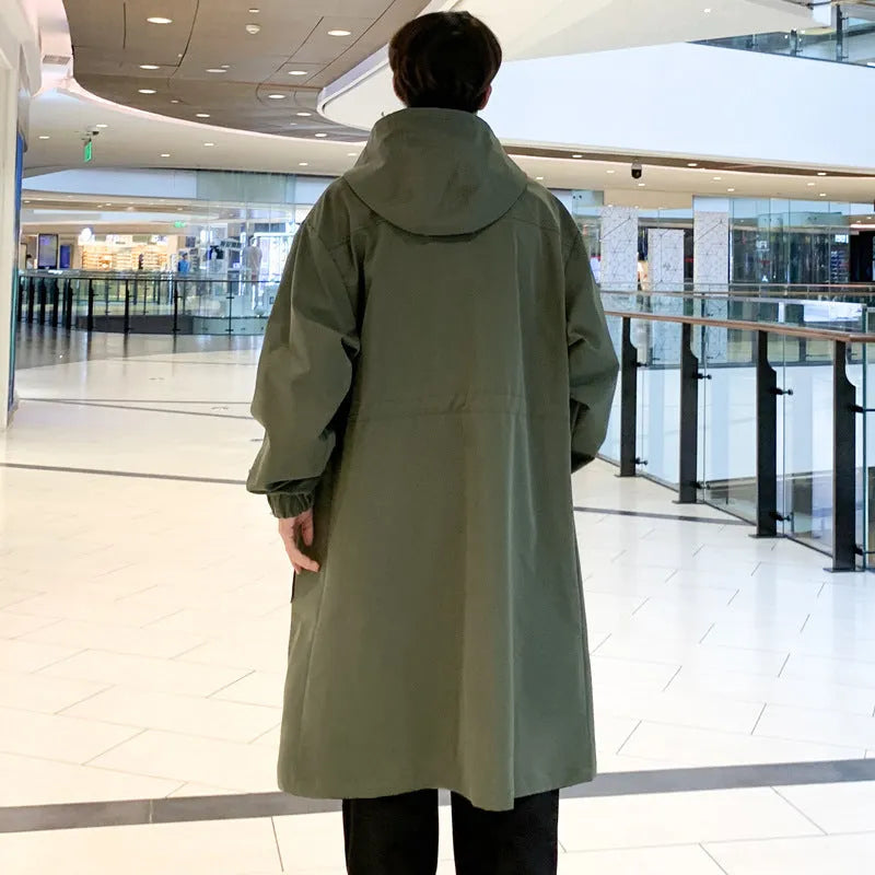 Loose autumn winter Japanese Korean style coat in khaki with visible patch pockets and relaxed fit