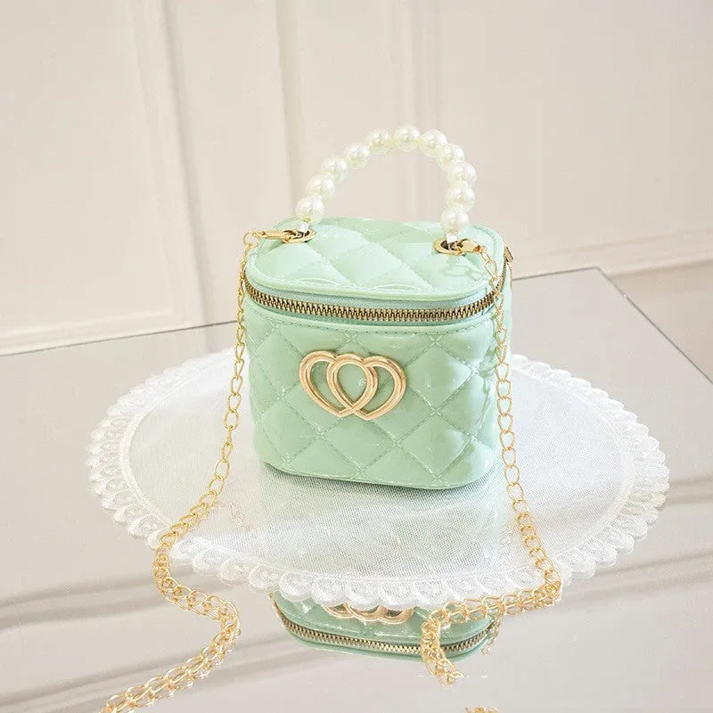 PVC bucket-style jelly bag with heart pattern in seven colour options