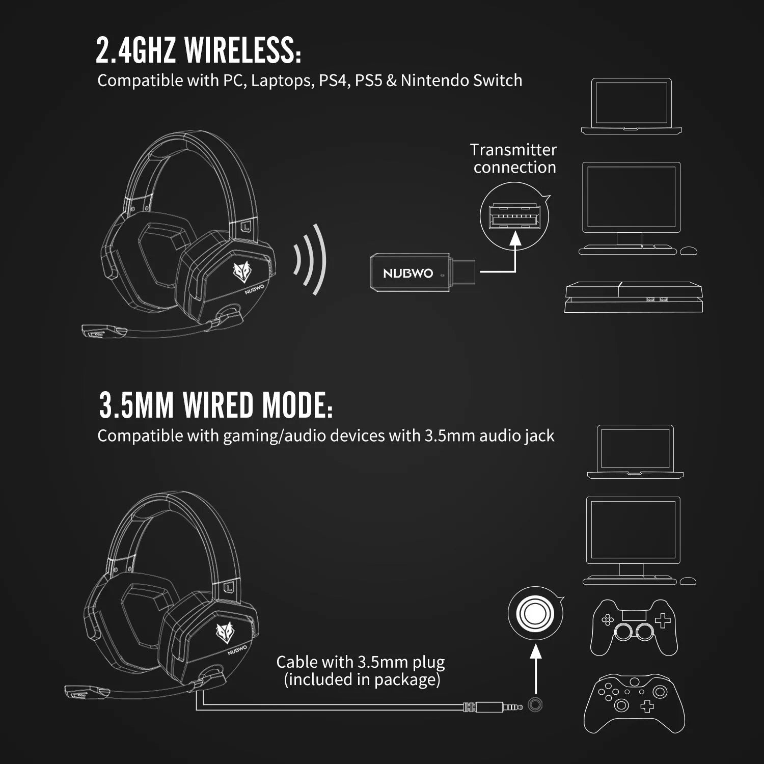 Black and orange wireless gaming headset with head-mounted design and simulated skin protein ear cushions