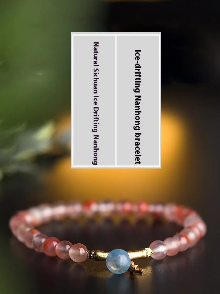 Agate bracelet with flower design and bamboo joint elements featuring Nanhong ice float gemstone