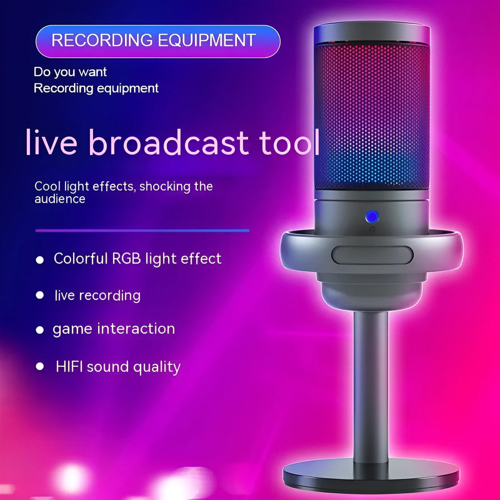 RGB condenser USB microphone in black, white, or pink with 150cm cable for computer recording