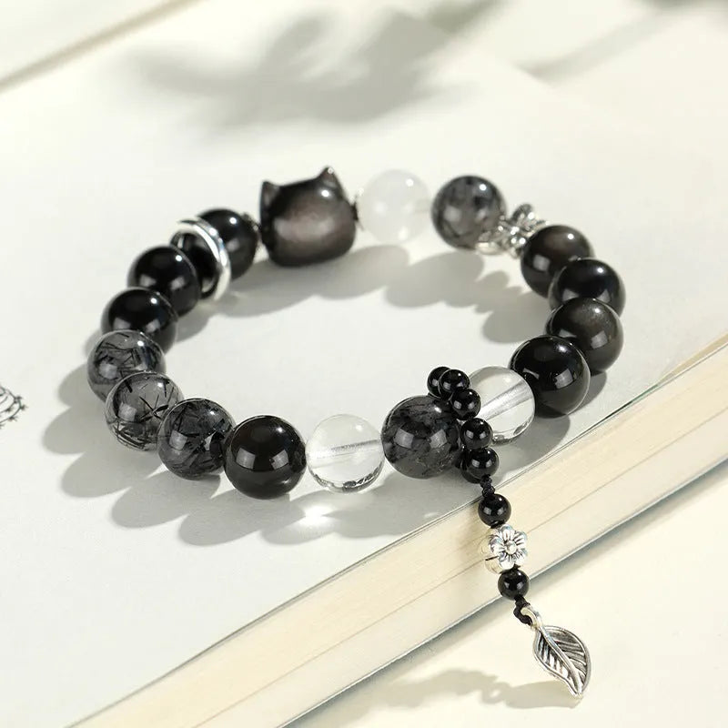 Women's silver stone crystal bracelet with fox charm and electroplated finish