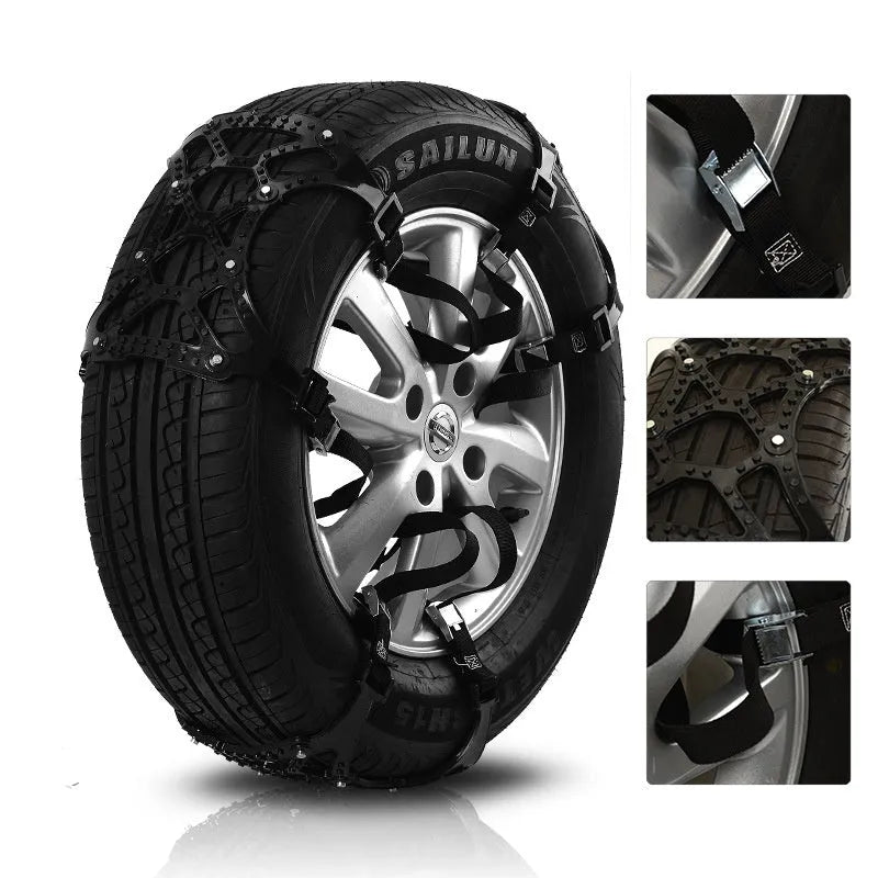Set of 6 yellow polyurethane snow chains for car tyres, anti-slip winter emergency equipment