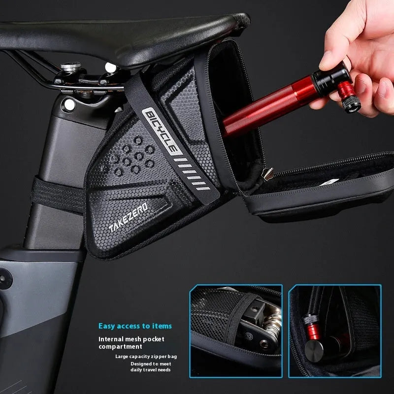 Black 1L bicycle saddle bag for mountain bike with fixture and fitting, tail bag for small tools