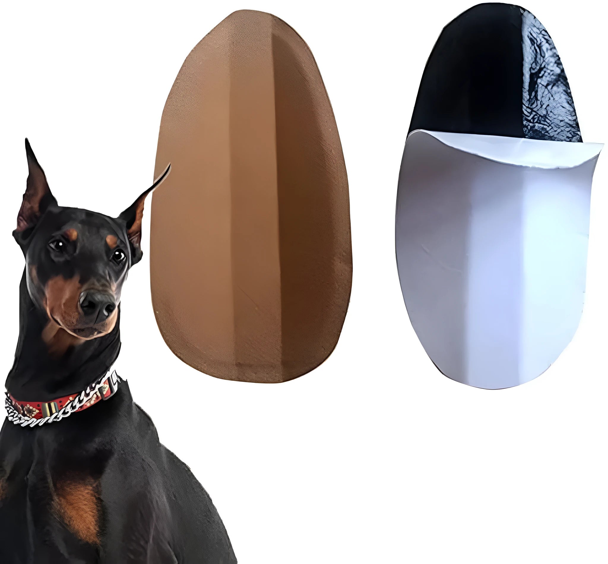Dog ear correction support stickers showing adjustable spacing and multiple size options