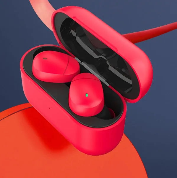 Flame red Qualcomm TWS 3040 Bluetooth 5.2 wireless headphones with earplug design