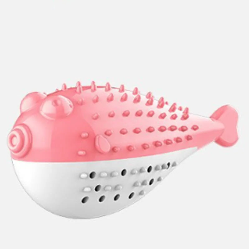 Silicone fish-shaped cat chew toy with toothbrush cleaner design in assorted colours