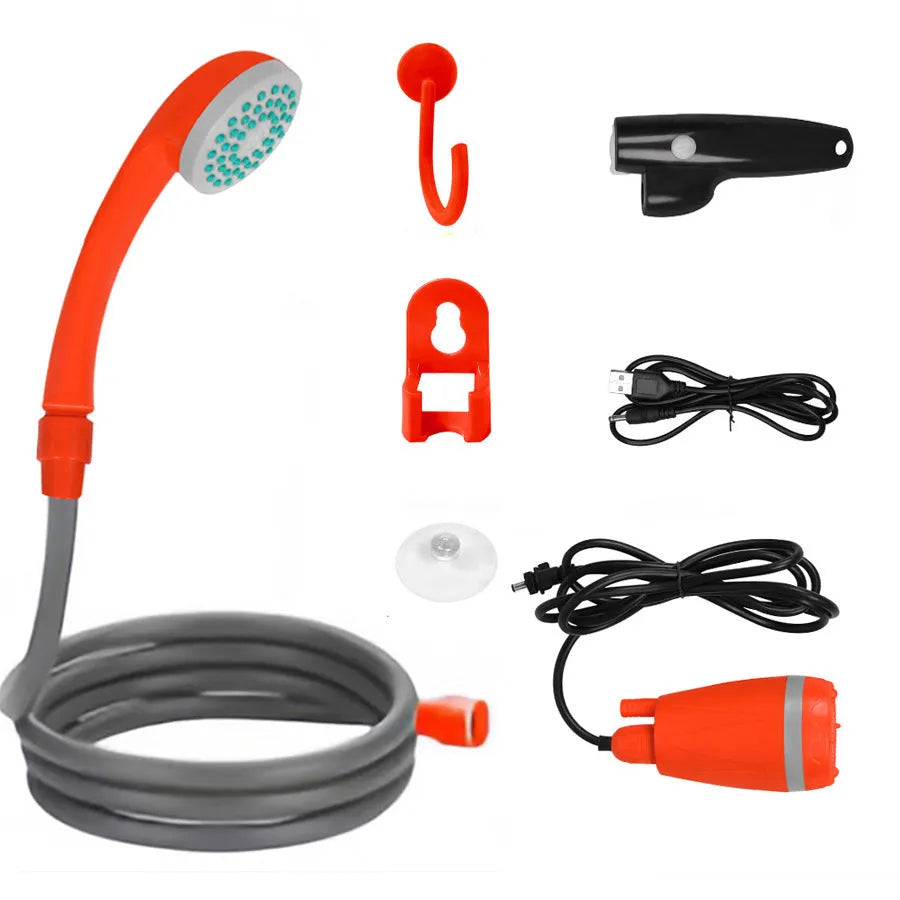 Portable USB wireless vehicle shower with water pipe and cable for outdoor camping use