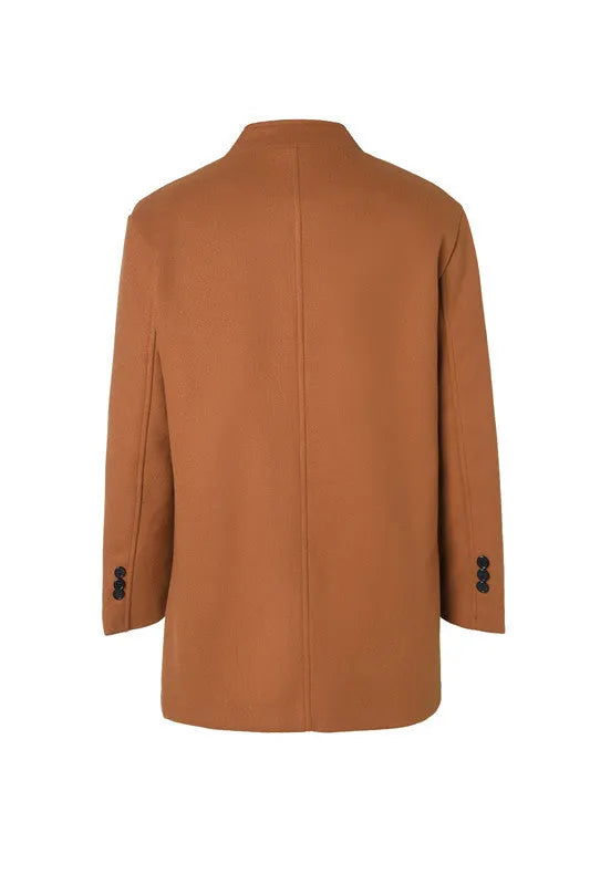 Solid-colour form-fitting khaki woolen coat for men autumn, front view