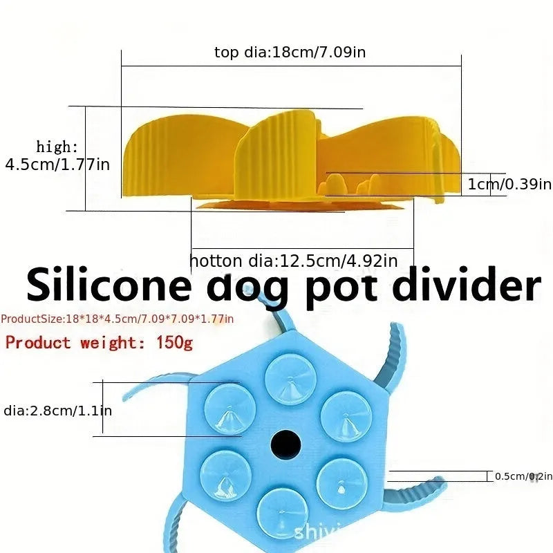 Blue silicone pet slow feeder bowl with suction cup and textured licking mat surface