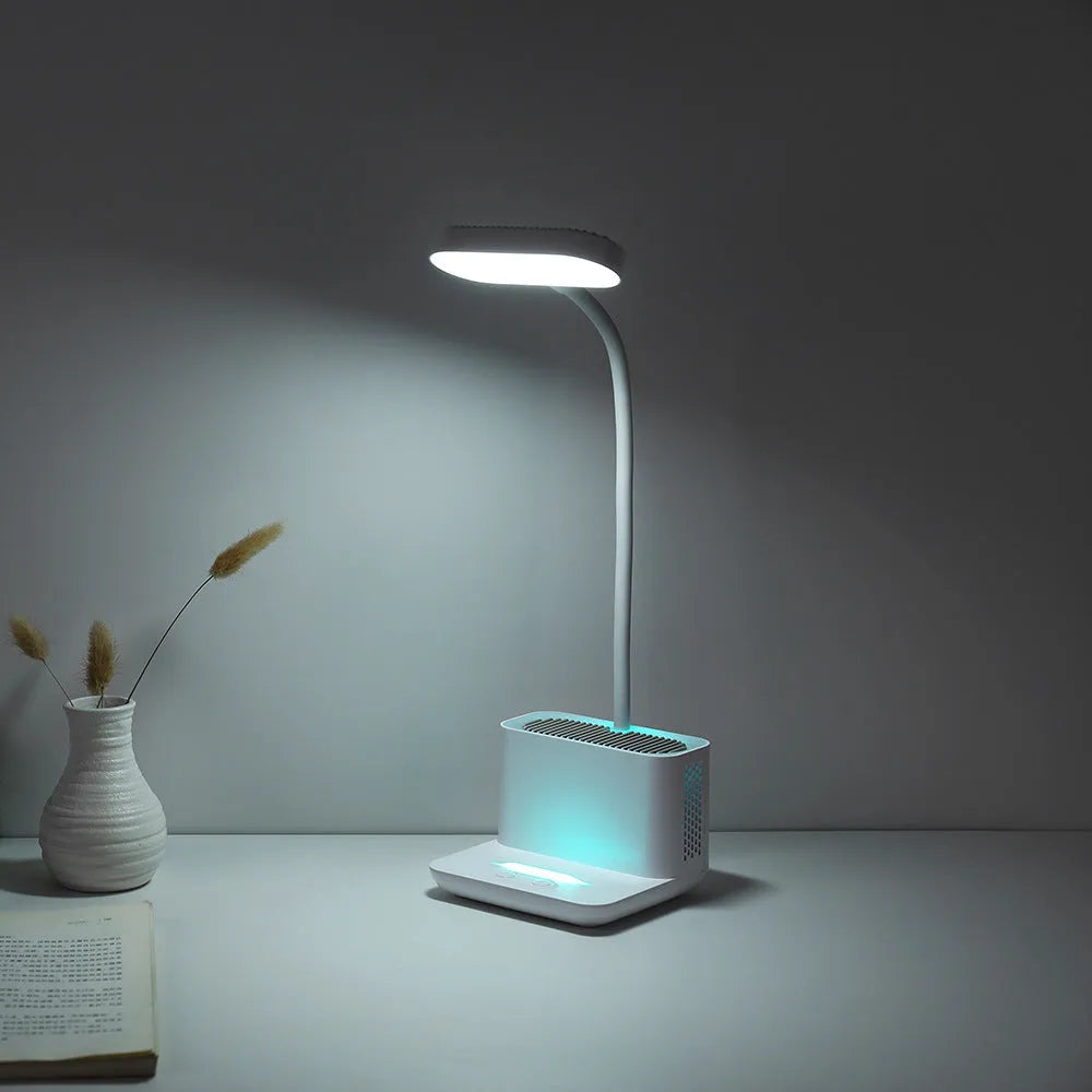 Negative ion air purifier desk lamp with LED lighting in white colour
