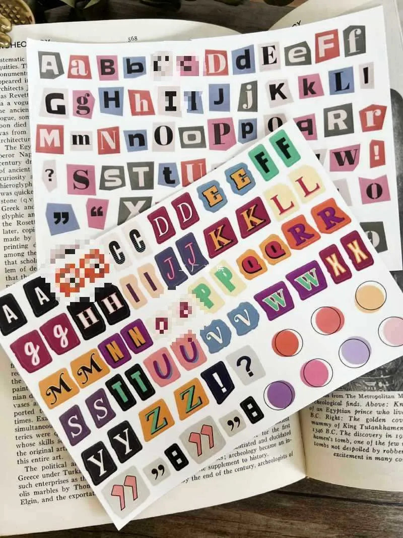 Set of printed English letter and weekly word decoration stickers in a cute style for crafts.
