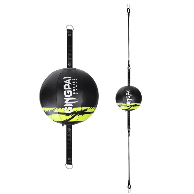Black PU leather hanging boxing speed ball for reaction and dodge training equipment.